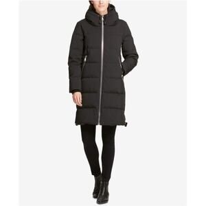DKNY Hooded Cinch Bottom Cocoon Puffer Coat in Black Women's Size M